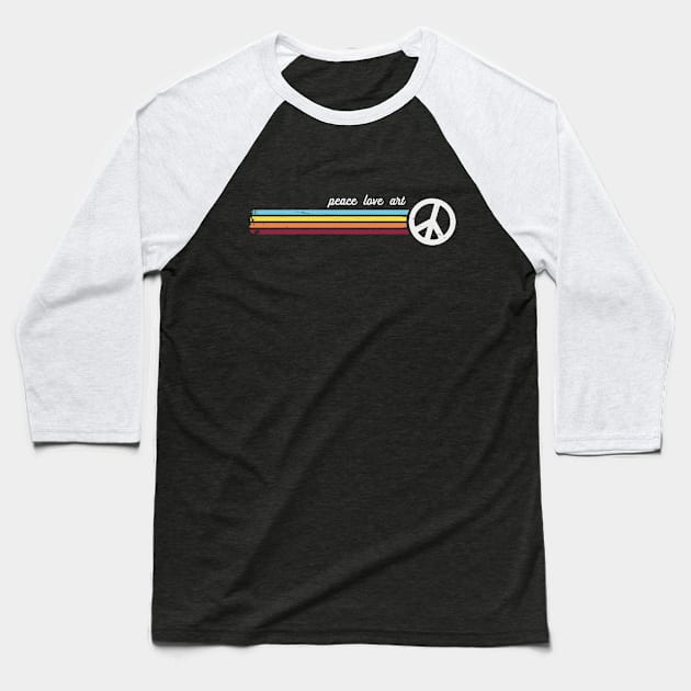 Retro Stripes Peace Love Art Baseball T-Shirt by Jitterfly